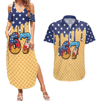 American Flag Ice Cream Drip Couples Matching Summer Maxi Dress and Hawaiian Shirt 67 Meme Gen Alpha Slang Tee - Wonder Print Shop