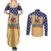 American Flag Ice Cream Drip Couples Matching Summer Maxi Dress and Long Sleeve Button Shirt 67 Meme Gen Alpha Slang Tee - Wonder Print Shop