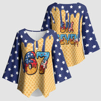American Flag Ice Cream Drip Kimono Sleeve Blouse 67 Meme Gen Alpha Slang Tee - Wonder Print Shop