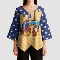 American Flag Ice Cream Drip Kimono Sleeve Blouse 67 Meme Gen Alpha Slang Tee - Wonder Print Shop