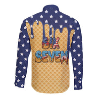 American Flag Ice Cream Drip Long Sleeve Button Shirt 67 Meme Gen Alpha Slang Tee - Wonder Print Shop