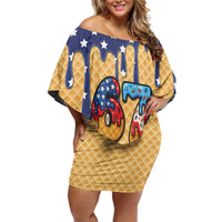 American Flag Ice Cream Drip Off Shoulder Short Dress 67 Meme Gen Alpha Slang Tee - Wonder Print Shop
