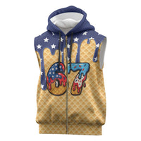 American Flag Ice Cream Drip Sleeveless Zip Hoodie 67 Meme Gen Alpha Slang Tee - Wonder Print Shop