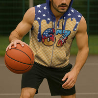 American Flag Ice Cream Drip Sleeveless Zip Hoodie 67 Meme Gen Alpha Slang Tee - Wonder Print Shop