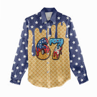 American Flag Ice Cream Drip Women Casual Shirt 67 Meme Gen Alpha Slang Tee - Wonder Print Shop