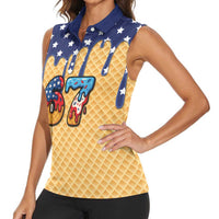 American Flag Ice Cream Drip Women Sleeveless Polo Shirt 67 Meme Gen Alpha Slang Tee - Wonder Print Shop