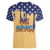 American Flag Ice Cream Drip Women V-Neck T-Shirt 67 Meme Gen Alpha Slang Tee - Wonder Print Shop