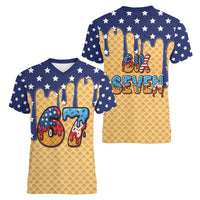 American Flag Ice Cream Drip Women V-Neck T-Shirt 67 Meme Gen Alpha Slang Tee - Wonder Print Shop