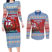 Faroe Islands Viking Santa Christmas Couples Matching Long Sleeve Bodycon Dress and Long Sleeve Button Shirt Funny Reindeer Norse Xmas - Wonder Print Shop