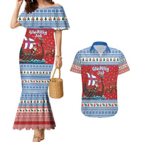 Faroe Islands Viking Santa Christmas Couples Matching Mermaid Dress and Hawaiian Shirt Funny Reindeer Norse Xmas - Wonder Print Shop