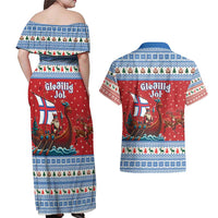 Faroe Islands Viking Santa Christmas Couples Matching Off Shoulder Maxi Dress and Hawaiian Shirt Funny Reindeer Norse Xmas - Wonder Print Shop