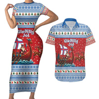 Faroe Islands Viking Santa Christmas Couples Matching Short Sleeve Bodycon Dress and Hawaiian Shirt Funny Reindeer Norse Xmas - Wonder Print Shop
