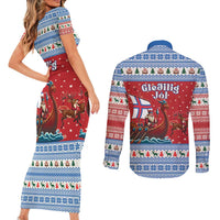 Faroe Islands Viking Santa Christmas Couples Matching Short Sleeve Bodycon Dress and Long Sleeve Button Shirt Funny Reindeer Norse Xmas - Wonder Print Shop