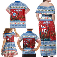 Faroe Islands Viking Santa Christmas Family Matching Off Shoulder Maxi Dress and Hawaiian Shirt Funny Reindeer Norse Xmas - Wonder Print Shop