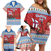 Faroe Islands Viking Santa Christmas Family Matching Off Shoulder Short Dress and Hawaiian Shirt Funny Reindeer Norse Xmas - Wonder Print Shop