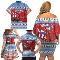 Faroe Islands Viking Santa Christmas Family Matching Off Shoulder Short Dress and Hawaiian Shirt Funny Reindeer Norse Xmas - Wonder Print Shop