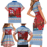 Faroe Islands Viking Santa Christmas Family Matching Short Sleeve Bodycon Dress and Hawaiian Shirt Funny Reindeer Norse Xmas - Wonder Print Shop