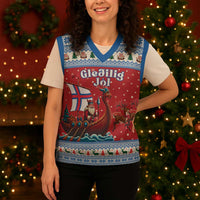 Faroe Islands Viking Santa Christmas Knitted V-Neck Vest Funny Reindeer Norse Xmas - Wonder Print Shop