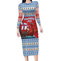 Faroe Islands Viking Santa Christmas Long Sleeve Bodycon Dress Funny Reindeer Norse Xmas - Wonder Print Shop