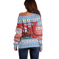 Faroe Islands Viking Santa Christmas Off Shoulder Sweater Funny Reindeer Norse Xmas - Wonder Print Shop