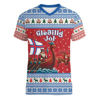 Faroe Islands Viking Santa Christmas Women V-Neck T-Shirt Funny Reindeer Norse Xmas - Wonder Print Shop