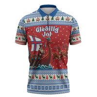 Faroe Islands Viking Santa Christmas Zipper Polo Shirt Funny Reindeer Norse Xmas - Wonder Print Shop