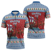 Faroe Islands Viking Santa Christmas Zipper Polo Shirt Funny Reindeer Norse Xmas - Wonder Print Shop