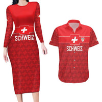 Custom World Football 2026 Switzerland Couples Matching Long Sleeve Bodycon Dress and Hawaiian Shirt Schweiz Hopp Schwiiz - Wonder Print Shop