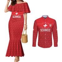 Custom World Football 2026 Switzerland Couples Matching Mermaid Dress and Long Sleeve Button Shirt Schweiz Hopp Schwiiz - Wonder Print Shop