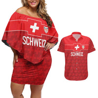 Custom World Football 2026 Switzerland Couples Matching Off Shoulder Short Dress and Hawaiian Shirt Schweiz Hopp Schwiiz - Wonder Print Shop