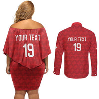 Custom World Football 2026 Switzerland Couples Matching Off Shoulder Short Dress and Long Sleeve Button Shirt Schweiz Hopp Schwiiz - Wonder Print Shop