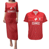 Custom World Football 2026 Switzerland Couples Matching Puletasi and Hawaiian Shirt Schweiz Hopp Schwiiz - Wonder Print Shop