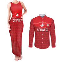Custom World Football 2026 Switzerland Couples Matching Tank Maxi Dress and Long Sleeve Button Shirt Schweiz Hopp Schwiiz - Wonder Print Shop