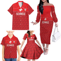 Custom World Football 2026 Switzerland Family Matching Off The Shoulder Long Sleeve Dress and Hawaiian Shirt Schweiz Hopp Schwiiz - Wonder Print Shop
