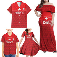 Custom World Football 2026 Switzerland Family Matching Off Shoulder Maxi Dress and Hawaiian Shirt Schweiz Hopp Schwiiz - Wonder Print Shop
