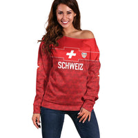Custom World Football 2026 Switzerland Off Shoulder Sweater Schweiz Hopp Schwiiz - Wonder Print Shop