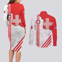 Italy Piedmont Couples Matching Long Sleeve Bodycon Dress and Long Sleeve Button Shirt Map With Flag Style - Wonder Print Shop