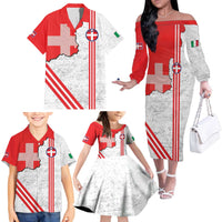 Italy Piedmont Family Matching Off The Shoulder Long Sleeve Dress and Hawaiian Shirt Map With Flag Style - Wonder Print Shop