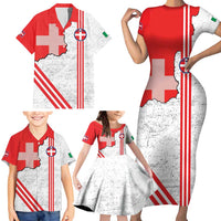 Italy Piedmont Family Matching Short Sleeve Bodycon Dress and Hawaiian Shirt Map With Flag Style - Wonder Print Shop