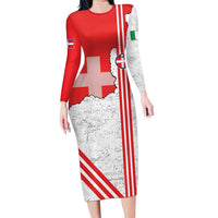 Italy Piedmont Long Sleeve Bodycon Dress Map With Flag Style - Wonder Print Shop