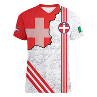 Italy Piedmont Women V-Neck T-Shirt Map With Flag Style - Wonder Print Shop