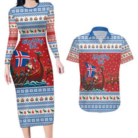 Iceland Viking Santa Christmas Couples Matching Long Sleeve Bodycon Dress and Hawaiian Shirt Funny Reindeer Norse Xmas - Wonder Print Shop