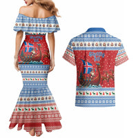 Iceland Viking Santa Christmas Couples Matching Mermaid Dress and Hawaiian Shirt Funny Reindeer Norse Xmas - Wonder Print Shop