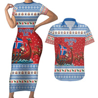 Iceland Viking Santa Christmas Couples Matching Short Sleeve Bodycon Dress and Hawaiian Shirt Funny Reindeer Norse Xmas - Wonder Print Shop