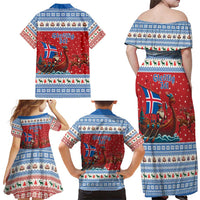 Iceland Viking Santa Christmas Family Matching Off Shoulder Maxi Dress and Hawaiian Shirt Funny Reindeer Norse Xmas - Wonder Print Shop