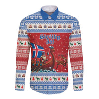 Iceland Viking Santa Christmas Long Sleeve Button Shirt Funny Reindeer Norse Xmas - Wonder Print Shop