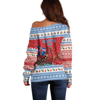 Iceland Viking Santa Christmas Off Shoulder Sweater Funny Reindeer Norse Xmas - Wonder Print Shop