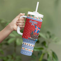 Iceland Viking Santa Christmas Tumbler With Handle Funny Reindeer Norse Xmas - Wonder Print Shop