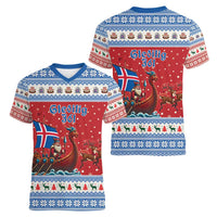 Iceland Viking Santa Christmas Women V-Neck T-Shirt Funny Reindeer Norse Xmas - Wonder Print Shop