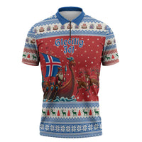 Iceland Viking Santa Christmas Zipper Polo Shirt Funny Reindeer Norse Xmas - Wonder Print Shop